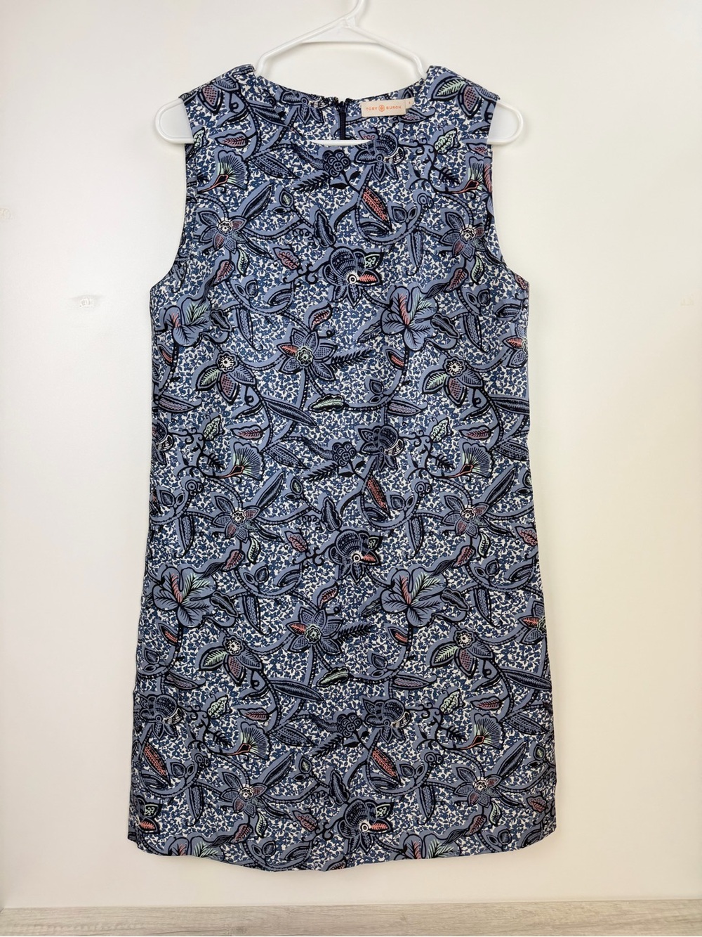 Tory Burch Navy Floral Sleeveless Shift Dress - Picture 3 of 10